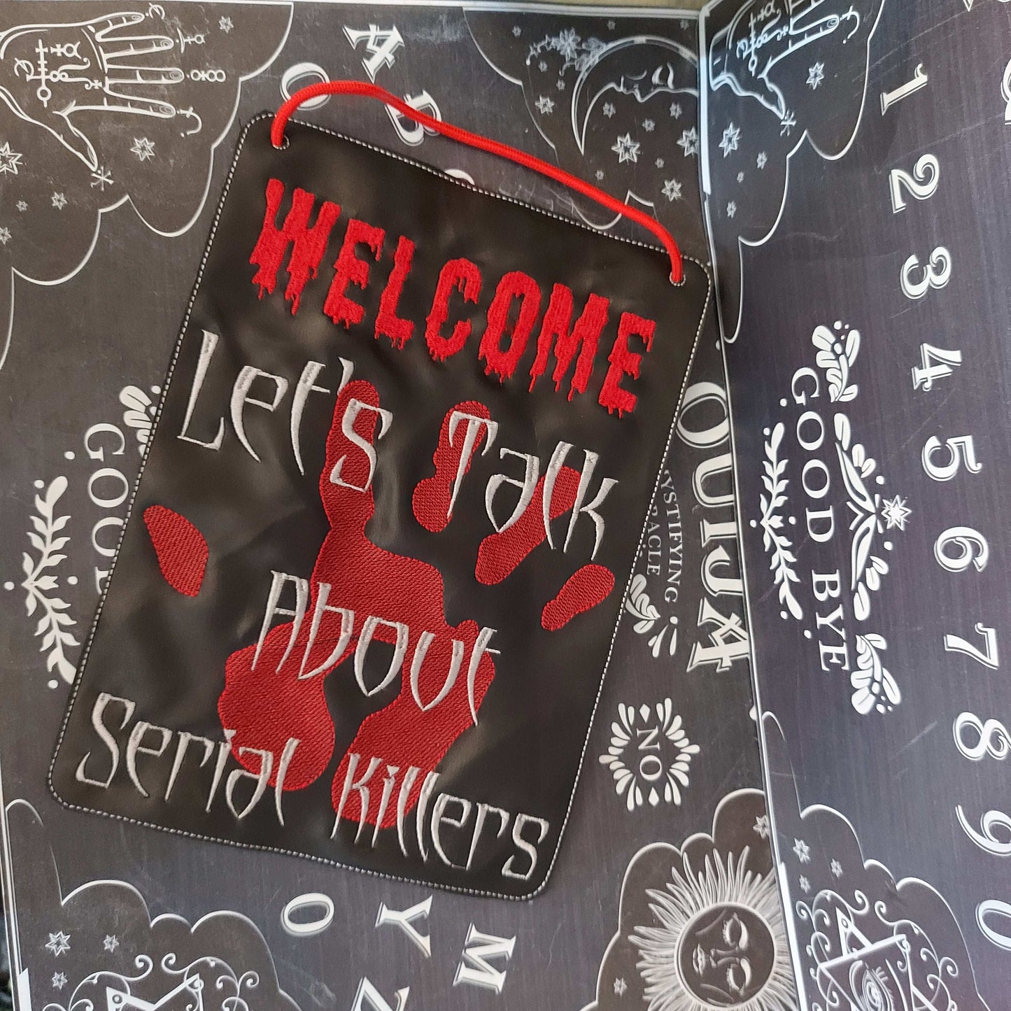 LET'S TALK ABOUT SERIAL KILLERS Hanging Sign